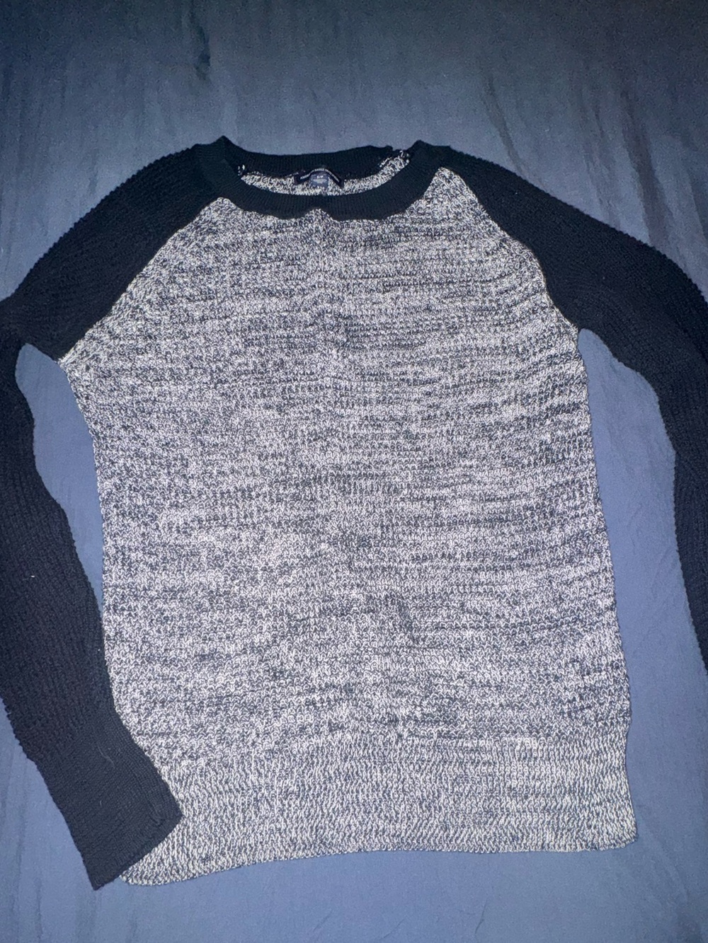 American Eagle Outfitters Two-Tone Crewneck Sweater - Black & Gray
